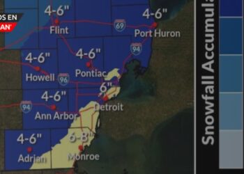 Varias pulgadas de nieve el miércoles, en el área metropolitana de Detroit
