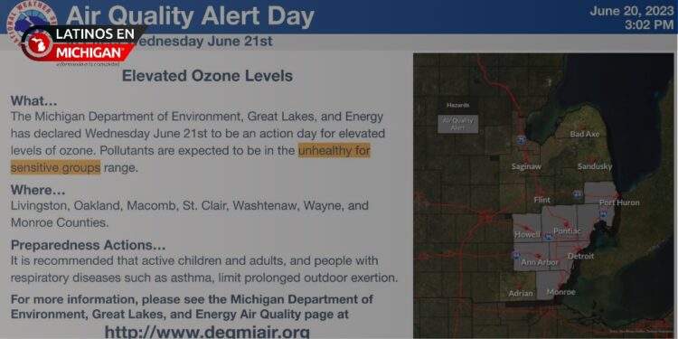 Alerta de calidad del aire para el sureste de Michigan el miércoles