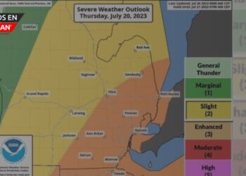 El NWS actualiza a «riesgo mejorado» de tiempo severo hoy en el sureste de Michigan