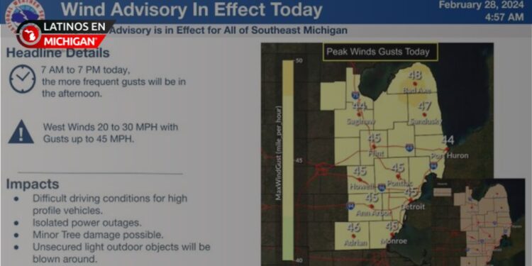 Alerta de viento en el sureste de Michigan por una fuerte caída de temperatura