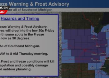 Advertencia de congelación en Detroit el viernes temprano