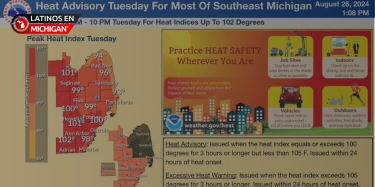 Aviso de calor excesivo en el área metropolitana de Detroit el martes