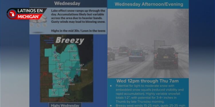 Regresan las nevadas al sureste de Michigan el miércoles
