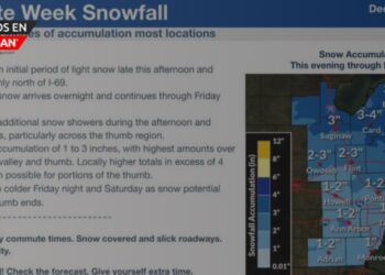 Nieve ligera y bajas temperaturas en el área metropolitana de Detroit