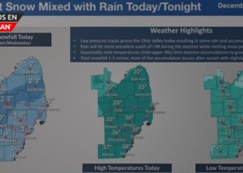 Nevadas acumulativas y lluvias esperadas en el Sureste de Michigan hoy