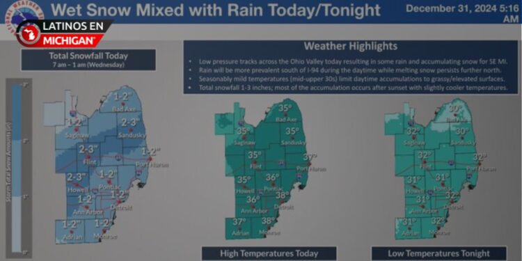 Nevadas acumulativas y lluvias esperadas en el Sureste de Michigan hoy