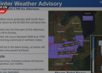 Advertencia de clima invernal en el área metropolitana de Detroit hasta las 2 p.m.