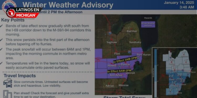 Advertencia de clima invernal en el área metropolitana de Detroit hasta las 2 p.m.