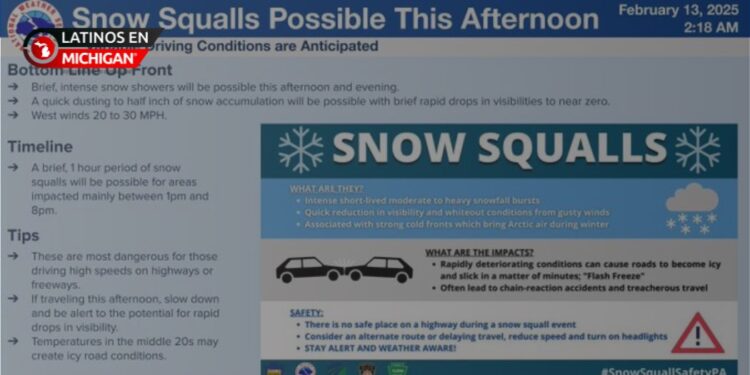 Chubascos de nieve esporádicos en el sureste de Michigan este jueves