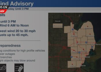 Advertencia de viento en Michigan emitida por el Servicio Meteorológico Nacional