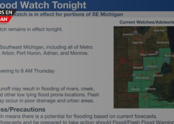 Emiten alerta por potencial de inundaciones en el Sureste de Michigan