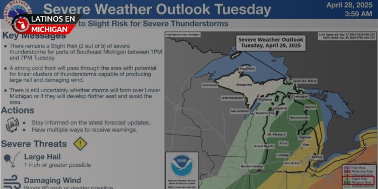 Tormentas severas podrían impactar el sureste de Michigan el martes