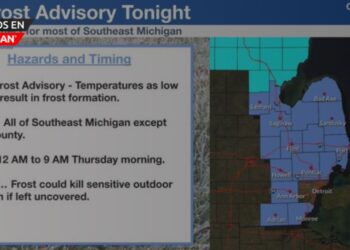 Emiten aviso de heladas para el sureste de Michigan este jueves por la mañana
