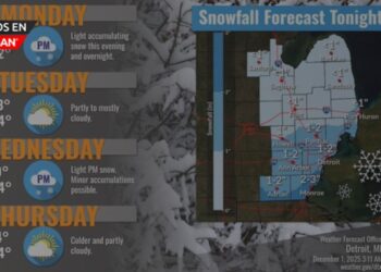 El Servicio Meteorológico Nacional advierte nuevas nevadas para esta noche en el sur de Michigan